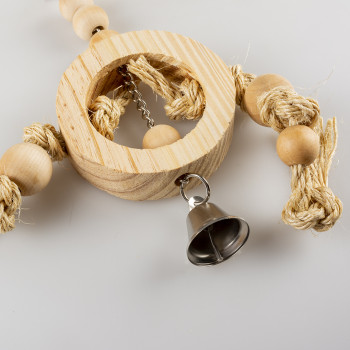 Holzringe mit Sisalseil und beigen Perlen - 55x17x3,2cm
