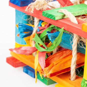 Wooden game box with sisal, multicolored coco - 18x18x28cm