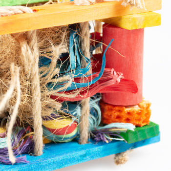 Wooden game box with sisal, multicolored coco - 18x18x28cm