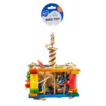Wooden game box with sisal, multicolored coco - 18x18x28cm