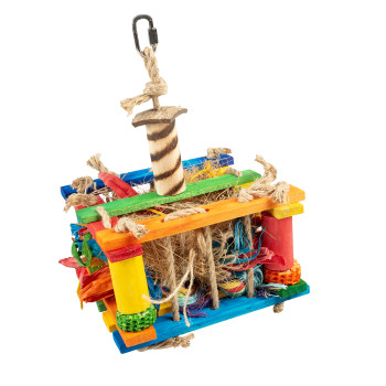 Wooden game box with sisal, multicolored coco - 18x18x28cm