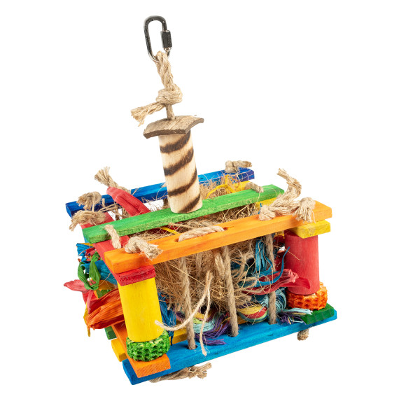 Wooden game box with sisal, multicolored coco - 18x18x28cm