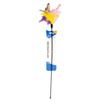 Canne à pêche avec plumes 62x3x1,5cm - Jouet pour chat