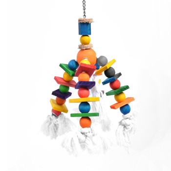 Colourful chandelier with rope and wooden cubes - 35.5x10cm