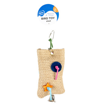 Sac à snack sisal avec papier, bois, cloche multicolore - 5,5x10,2x33cm