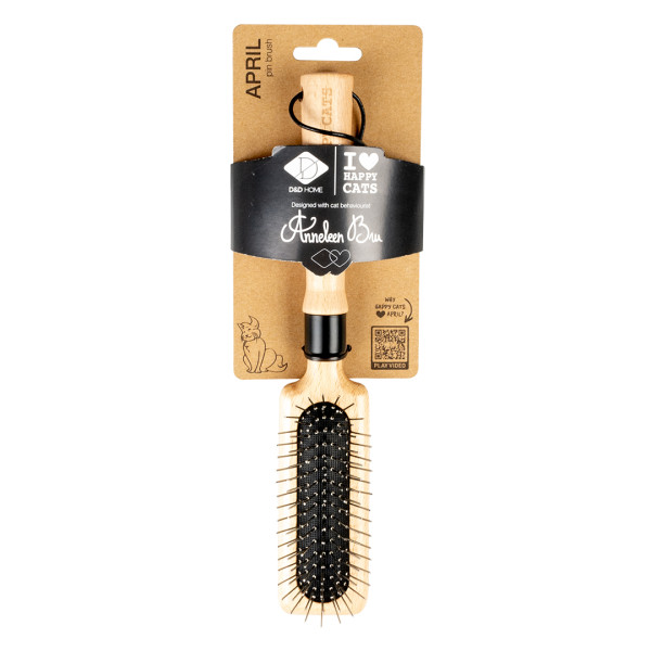Wood-coloured needle brush for cats - April - 25,5x7x4,5cm