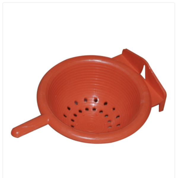 Orange plastic nest with a perch for canaries