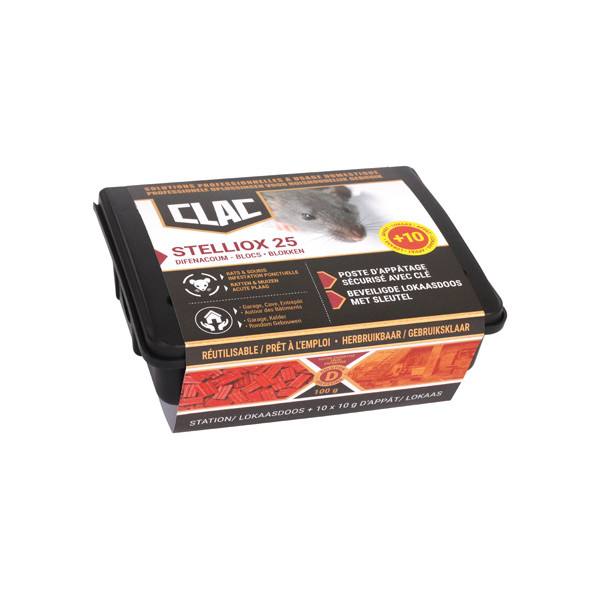 Stelliox 25 Estación - Caja de cebos para ratas con 100g de cebo - Clac