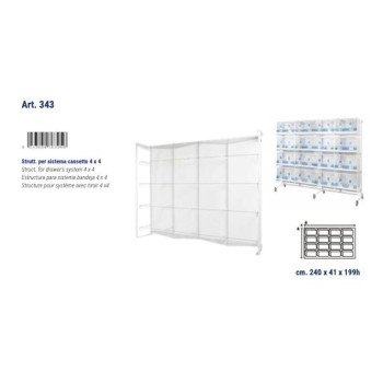 Structure for sixteen breeding cages of 58cm with drawer - 240 x 41 x 199-210h