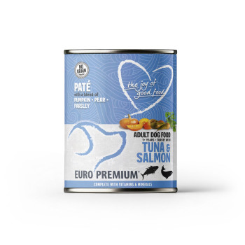 Paté Adulto de Atún y Salmón 400g - Paté para perros de atún y salmón - Euro Premium