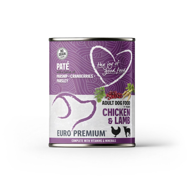 Paté Adulto Pollo y Cordero 400g - Paté para perro con pollo y cordero - Euro Premium