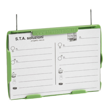Plastic label holder with metal hooks