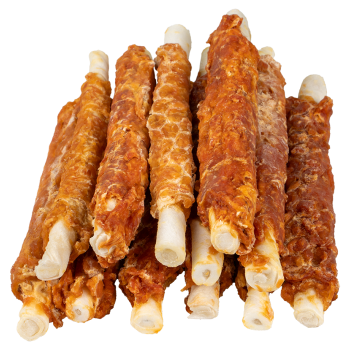 Barras trançadas de pele de boi com carne bovina e frango 17cm - 12 peças