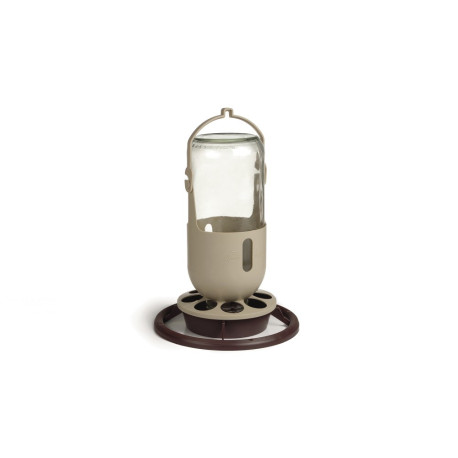 Miner's lamp-style glass waterer/feeder Miner's lamp-style glass waterer/feeder