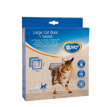 Large transparent cat flap with 4 locks and a tunnel