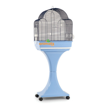 Blue "Aurora" bird cage with support on wheels - 51x35x129cm
