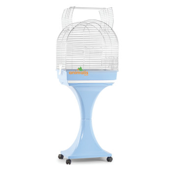 Bird cage "Monica" chrome with support on blue wheels - 51x35x129cm